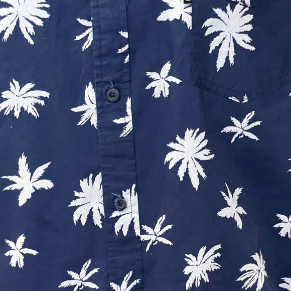 Caliville Shirt Mens XXL Navy Blue Palm Printed Button Front Short Sleeve - Picture 2 of 9